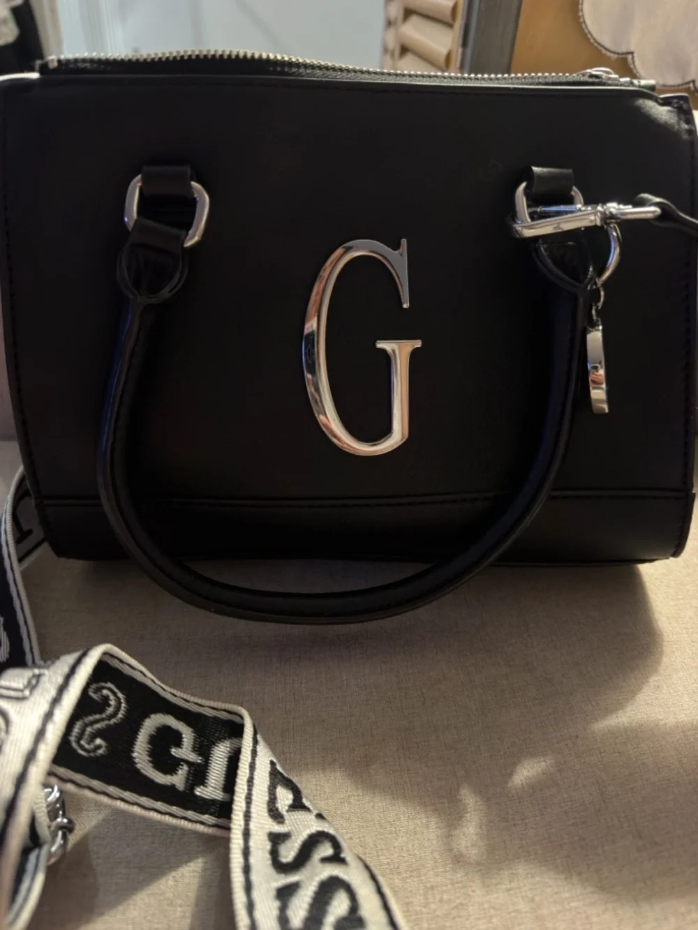 GUESS Black Satchel with Branded Strap - Picture 2 of 4